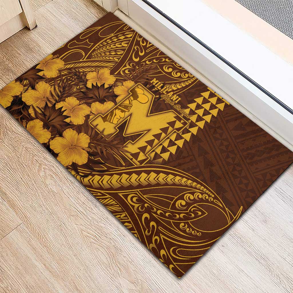 Hawaii Mililani High School Rubber Doormat Tribal Tattoo With Hibiscus Flowers