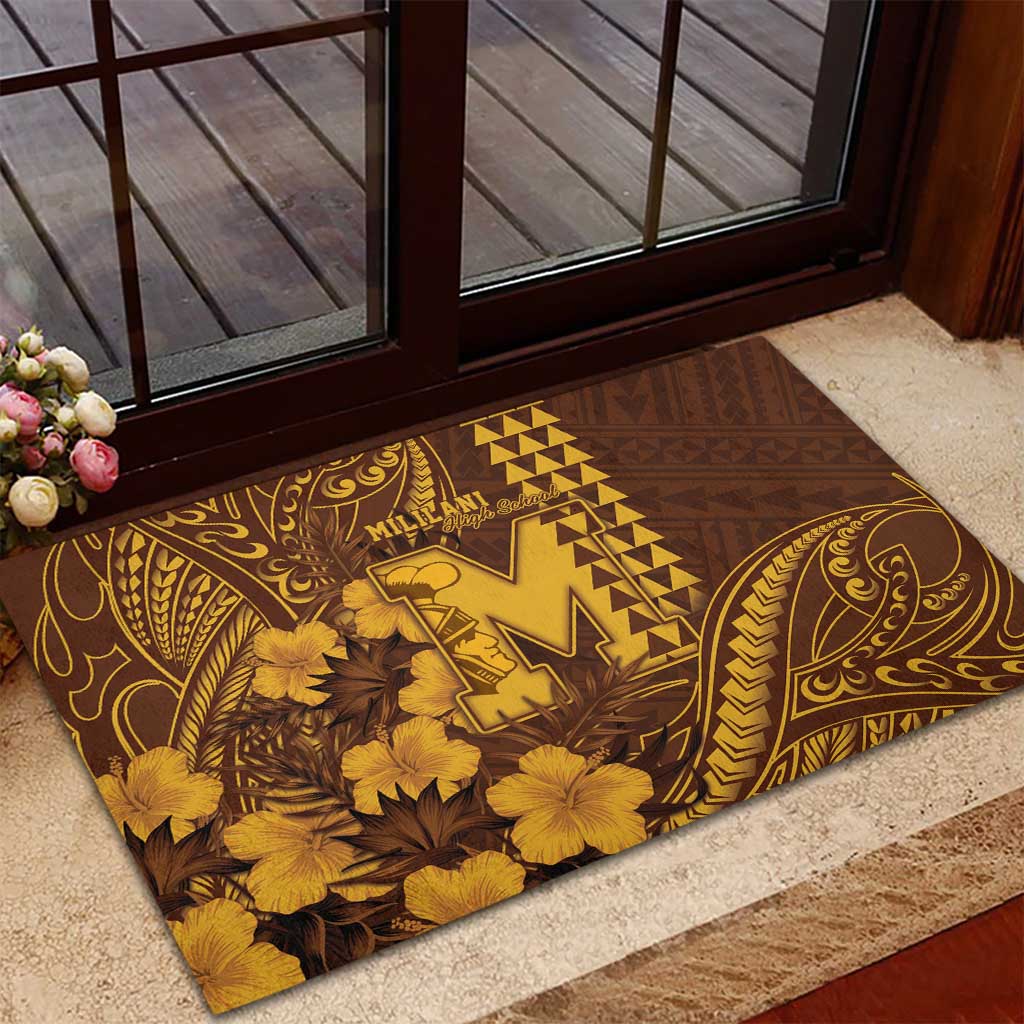 Hawaii Mililani High School Rubber Doormat Tribal Tattoo With Hibiscus Flowers