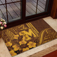 Hawaii Mililani High School Rubber Doormat Tribal Tattoo With Hibiscus Flowers