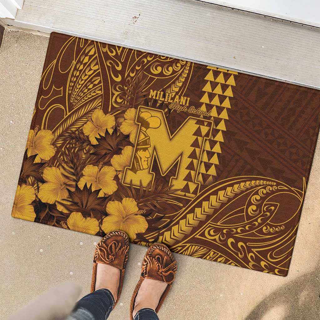 Hawaii Mililani High School Rubber Doormat Tribal Tattoo With Hibiscus Flowers