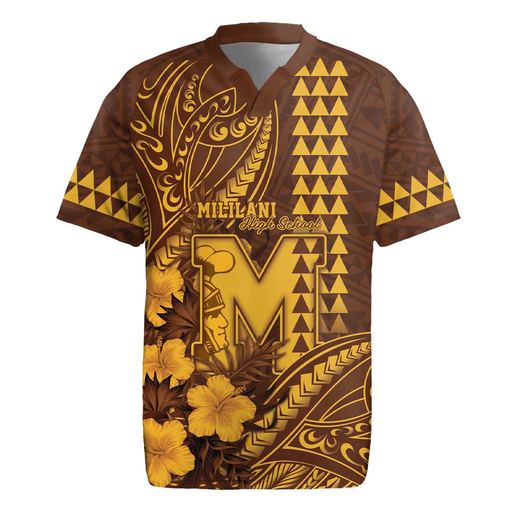 Personalised Hawaii Mililani High School Rugby Jersey Tribal Tattoo With Hibiscus Flowers LT05 Brown - Polynesian Pride