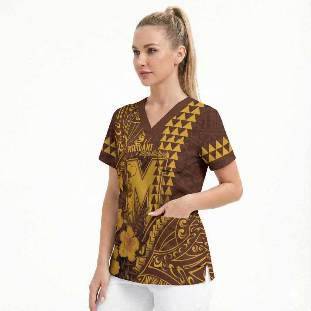 Personalised Hawaii Mililani High School Scrub Top Tribal Tattoo With Hibiscus Flowers LT05 - Polynesian Pride
