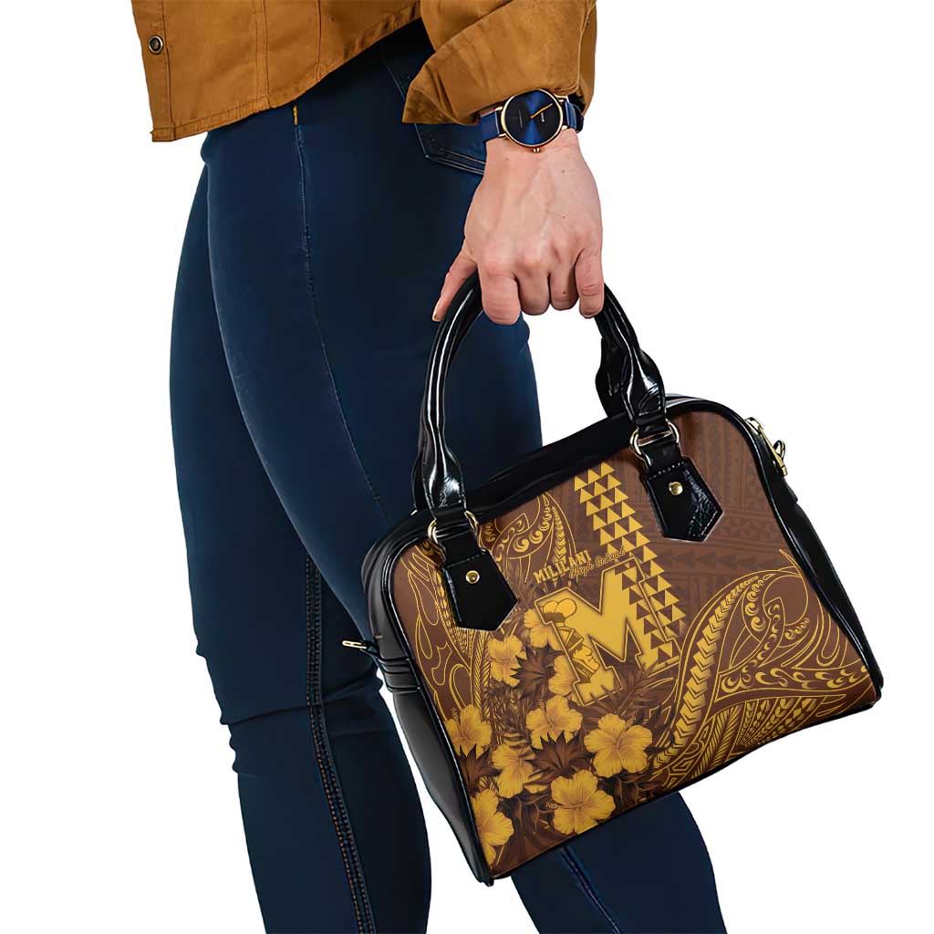 Hawaii Mililani High School Shoulder Handbag Tribal Tattoo With Hibiscus Flowers LT05 - Polynesian Pride