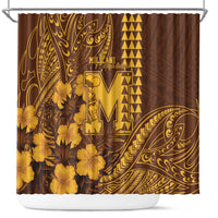Hawaii Mililani High School Shower Curtain Tribal Tattoo With Hibiscus Flowers LT05 Brown - Polynesian Pride