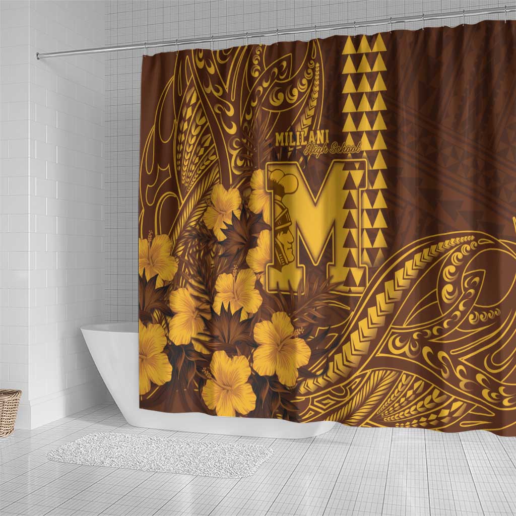 Hawaii Mililani High School Shower Curtain Tribal Tattoo With Hibiscus Flowers LT05 - Polynesian Pride