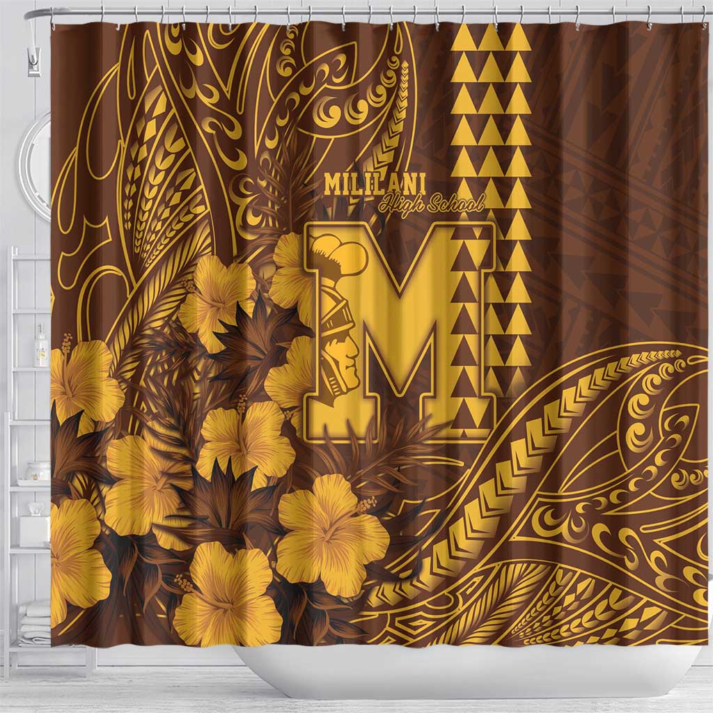 Hawaii Mililani High School Shower Curtain Tribal Tattoo With Hibiscus Flowers LT05 - Polynesian Pride