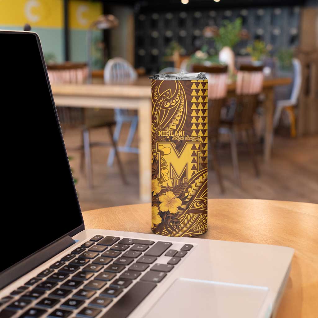 Personalised Hawaii Mililani High School Skinny Tumbler Tribal Tattoo With Hibiscus Flowers