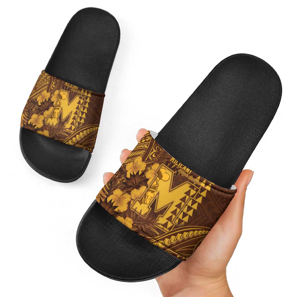Hawaii Mililani High School Slide Sandals Tribal Tattoo With Hibiscus Flowers LT05 - Polynesian Pride