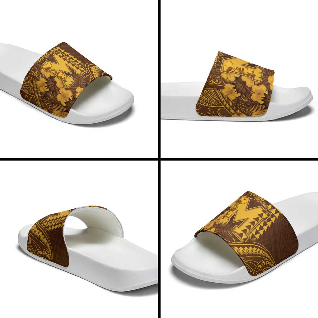 Hawaii Mililani High School Slide Sandals Tribal Tattoo With Hibiscus Flowers LT05 - Polynesian Pride