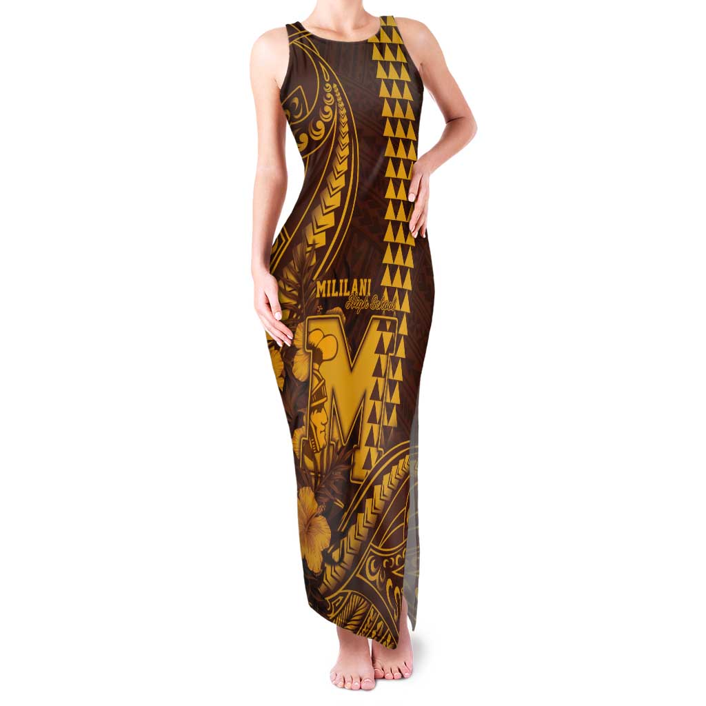 Personalised Hawaii Mililani High School Tank Maxi Dress Tribal Tattoo With Hibiscus Flowers