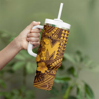 Personalised Hawaii Mililani High School Tumbler With Handle Tribal Tattoo With Hibiscus Flowers LT05 - Polynesian Pride