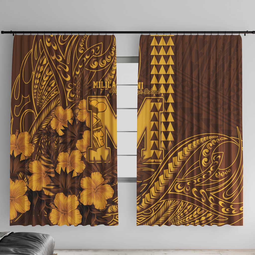 Hawaii Mililani High School Window Curtain Tribal Tattoo With Hibiscus Flowers LT05 With Hooks Brown - Polynesian Pride