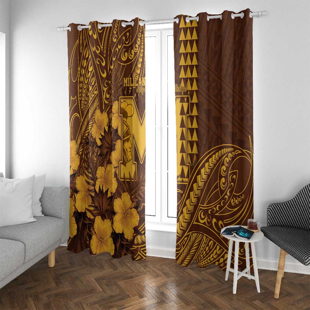 Hawaii Mililani High School Window Curtain Tribal Tattoo With Hibiscus Flowers LT05 With Grommets Brown - Polynesian Pride