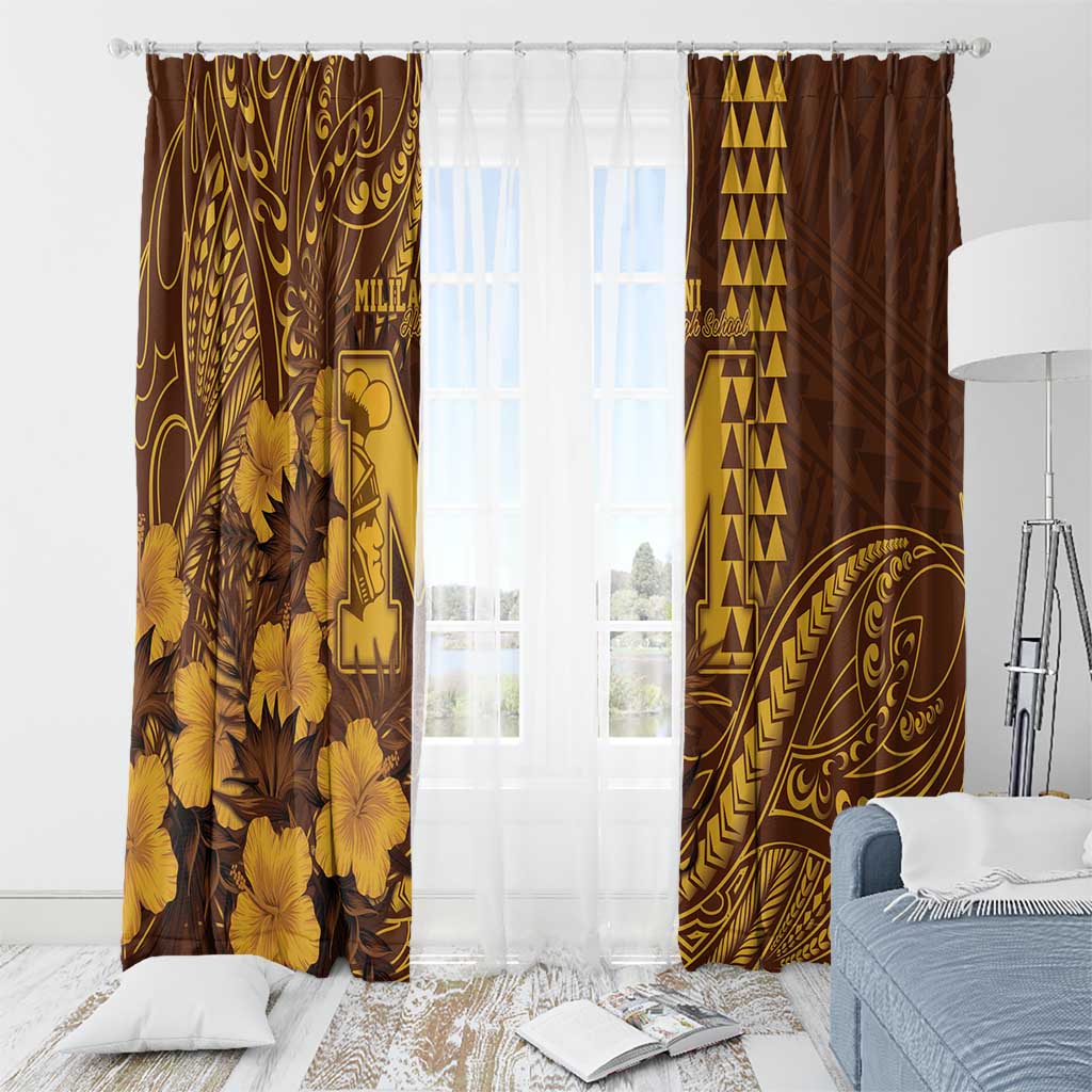 Hawaii Mililani High School Window Curtain Tribal Tattoo With Hibiscus Flowers LT05 - Polynesian Pride