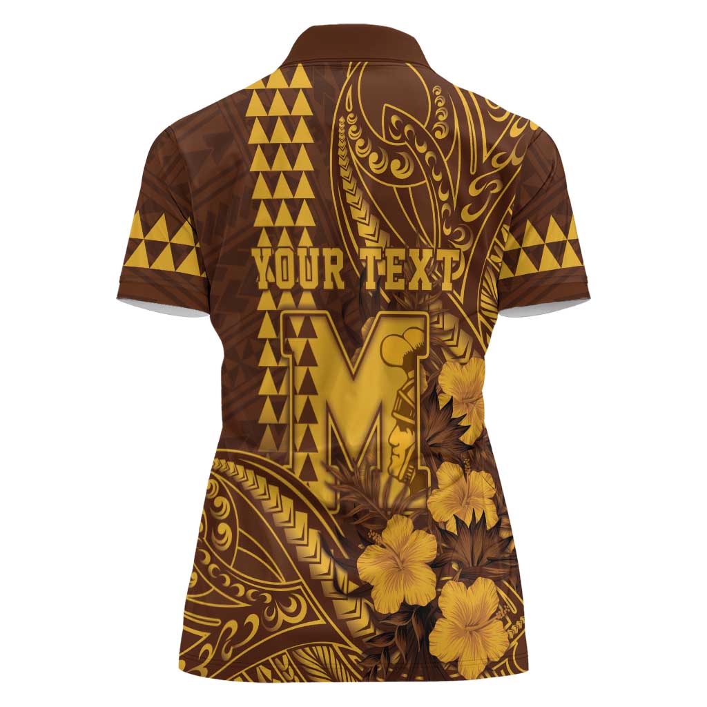Personalised Hawaii Mililani High School Women Polo Shirt Tribal Tattoo With Hibiscus Flowers