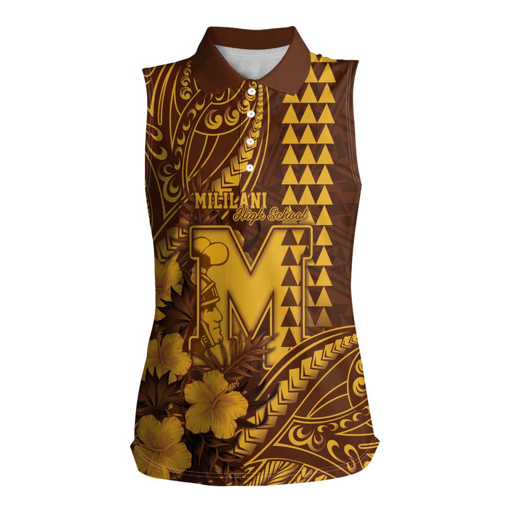 Personalised Hawaii Mililani High School Women Sleeveless Polo Shirt Tribal Tattoo With Hibiscus Flowers
