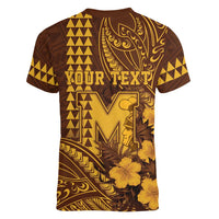 Personalised Hawaii Mililani High School Women V-Neck T-Shirt Tribal Tattoo With Hibiscus Flowers
