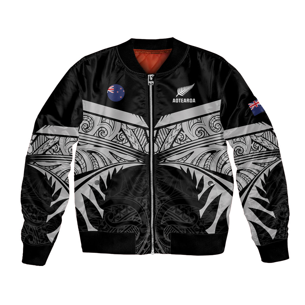 Custom New Zealand Cricket Bomber Jacket Go Champions World Cup 2024 With Maori Pattern LT05 Unisex Black - Polynesian Pride