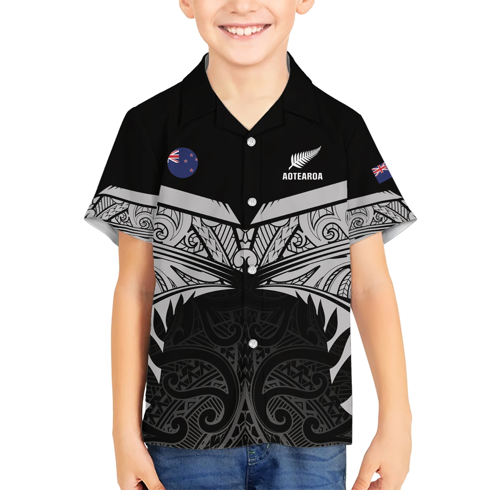 Custom New Zealand Cricket Kid Hawaiian Shirt Go Champions World Cup 2024 With Maori Pattern