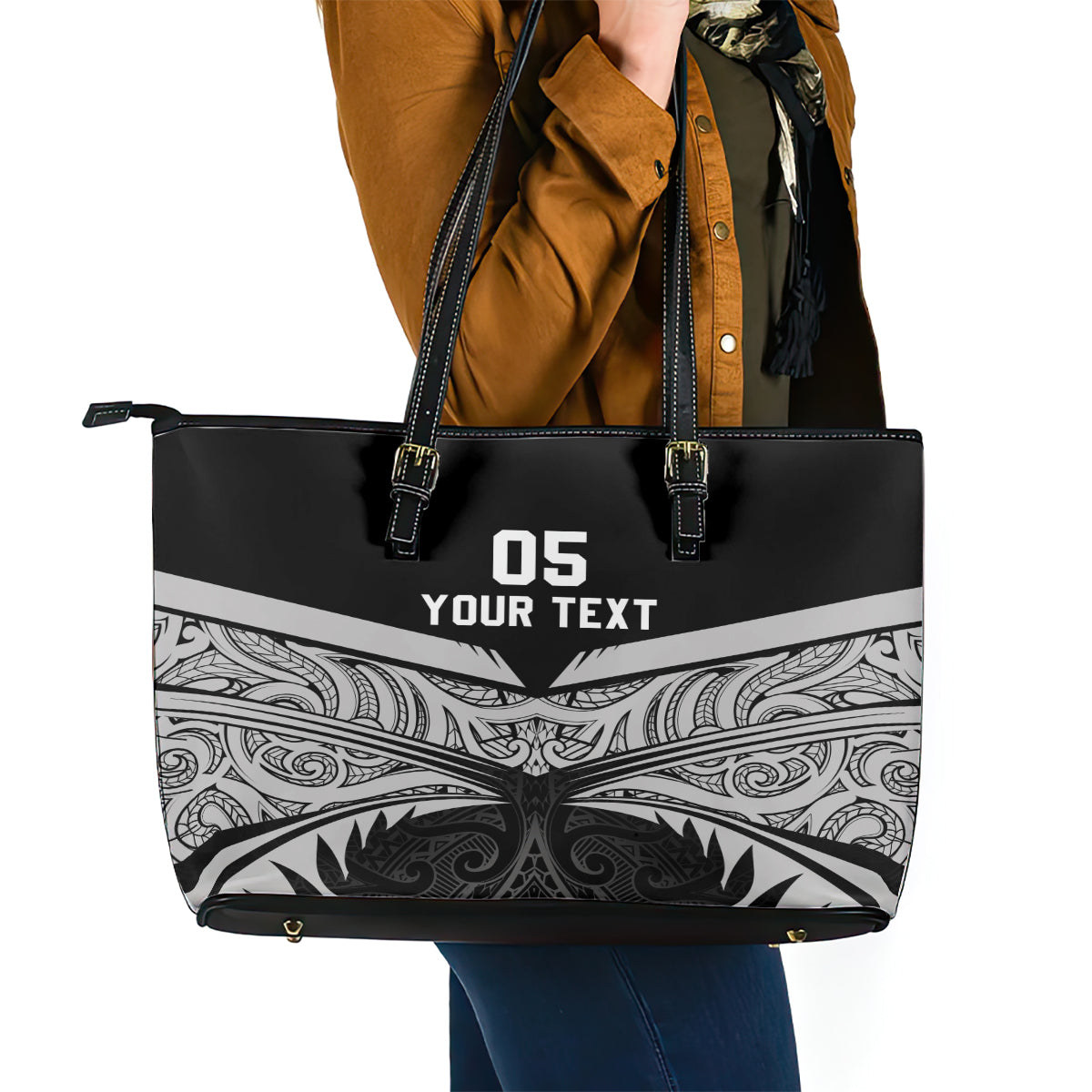 Custom New Zealand Cricket Leather Tote Bag Go Champions World Cup 2024 With Maori Pattern LT05 - Polynesian Pride