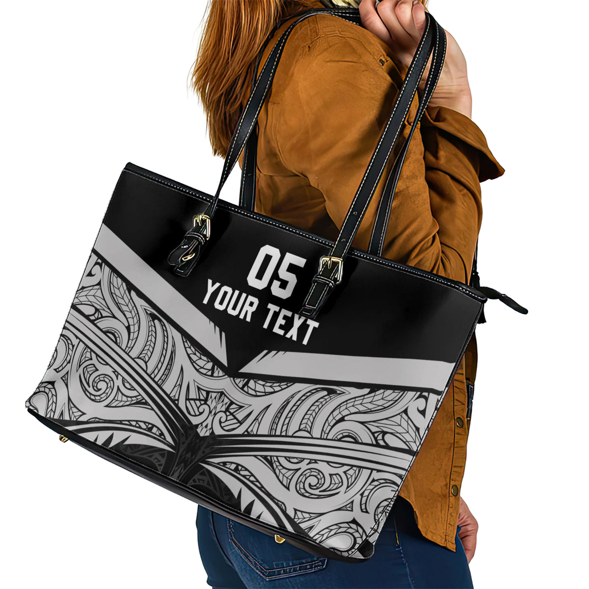 Custom New Zealand Cricket Leather Tote Bag Go Champions World Cup 2024 With Maori Pattern LT05 - Polynesian Pride