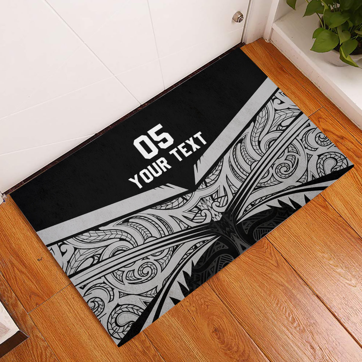 Custom New Zealand Cricket Rubber Doormat Go Champions World Cup 2024 With Maori Pattern LT05 Black - Polynesian Pride