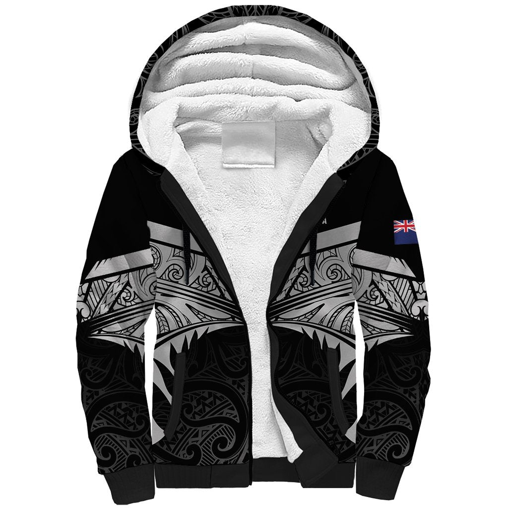 Custom New Zealand Cricket Sherpa Hoodie Go Champions World Cup 2024 With Maori Pattern LT05 Unisex Black - Polynesian Pride