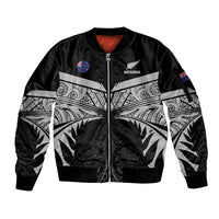 Custom New Zealand Cricket Sleeve Zip Bomber Jacket Go Champions World Cup 2024 With Maori Pattern LT05 Unisex Black - Polynesian Pride