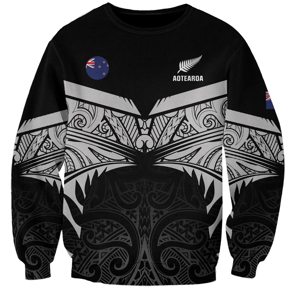 Custom New Zealand Cricket Sweatshirt Go Champions World Cup 2024 With Maori Pattern LT05 Unisex Black - Polynesian Pride