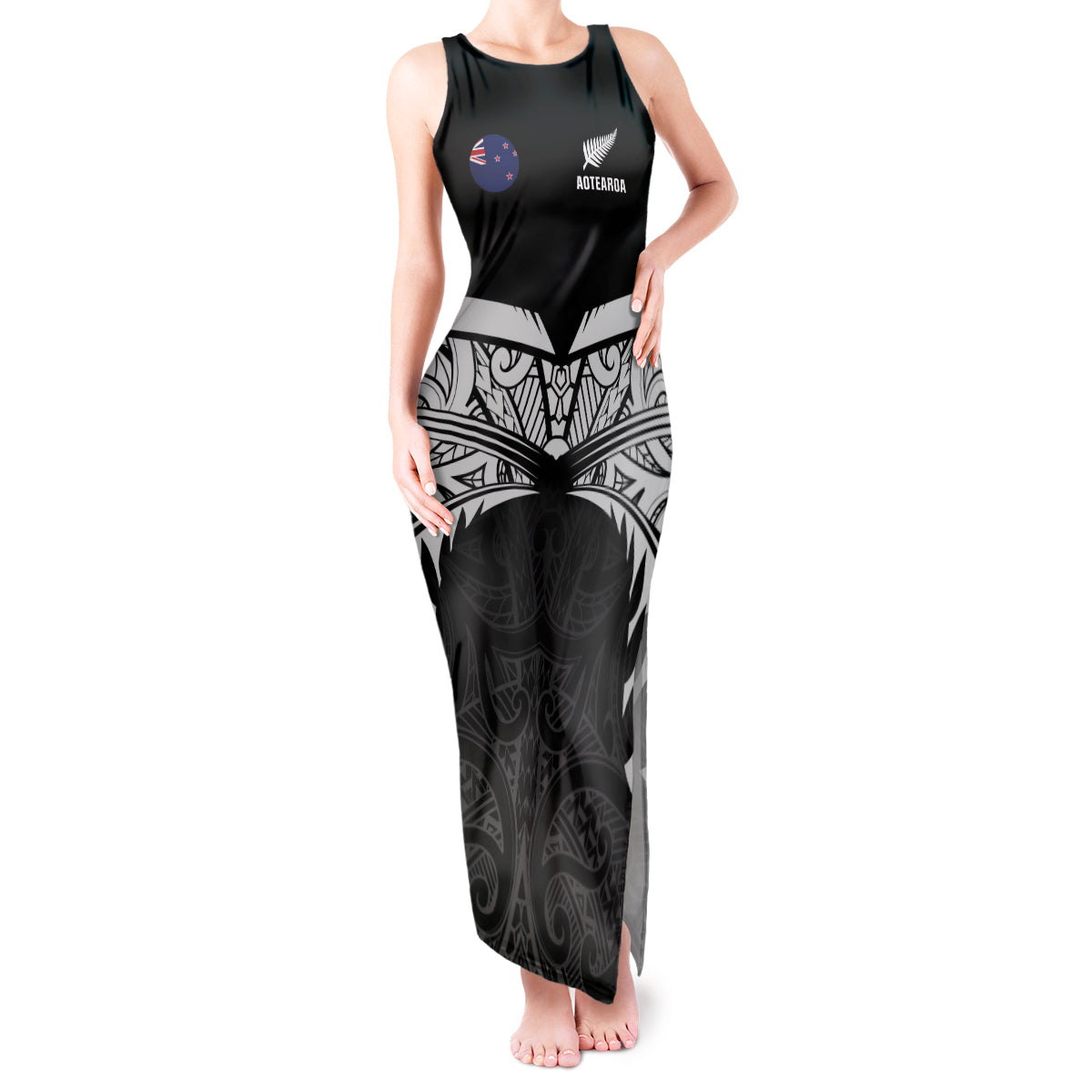 Custom New Zealand Cricket Tank Maxi Dress Go Champions World Cup 2024 With Maori Pattern