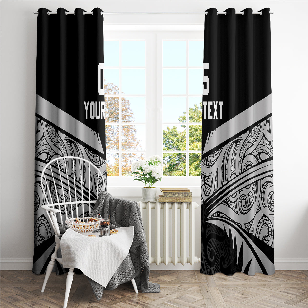 Custom New Zealand Cricket Window Curtain Go Champions World Cup 2024 With Maori Pattern LT05 - Polynesian Pride