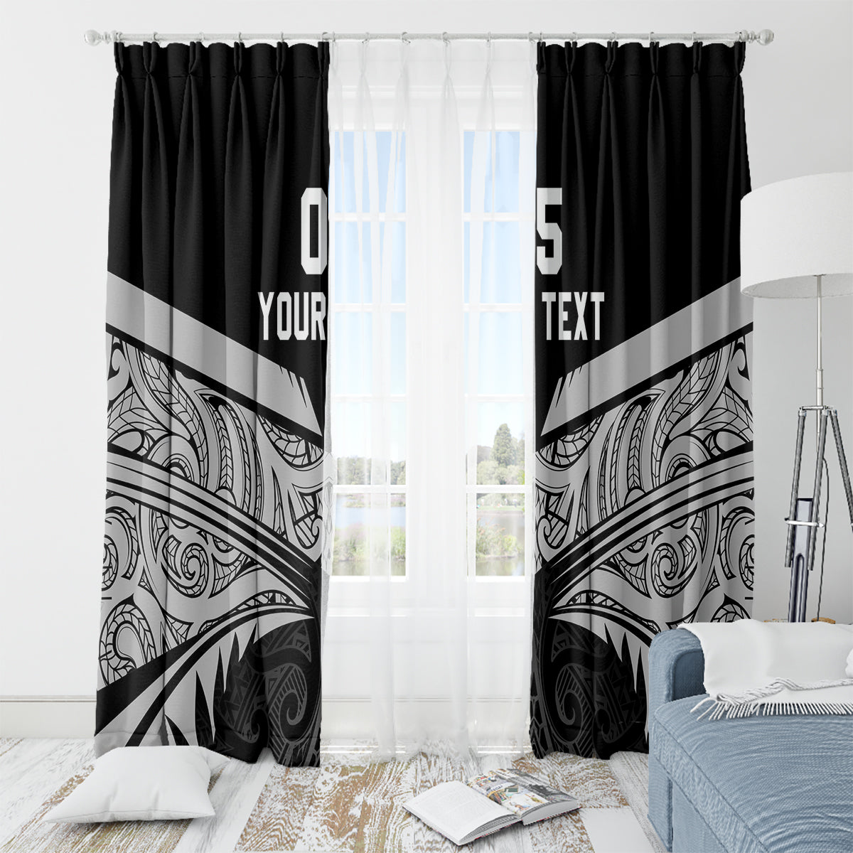 Custom New Zealand Cricket Window Curtain Go Champions World Cup 2024 With Maori Pattern LT05 - Polynesian Pride