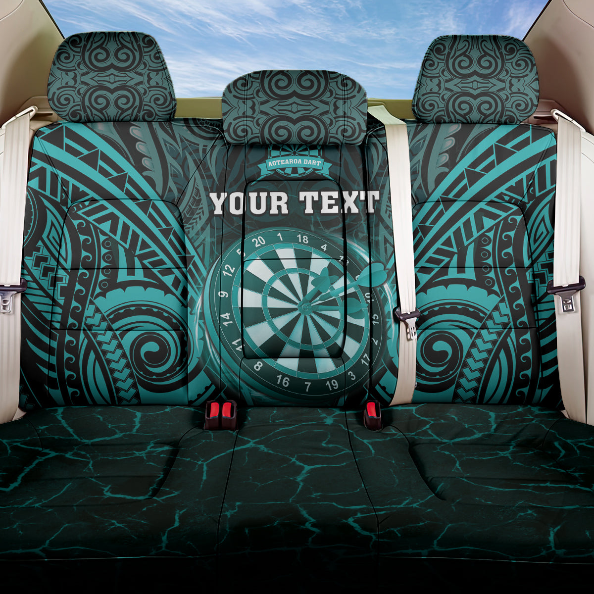 Personalised New Zealand Darts Back Car Seat Cover Turquoise Dart Board Maori Pattern LT05