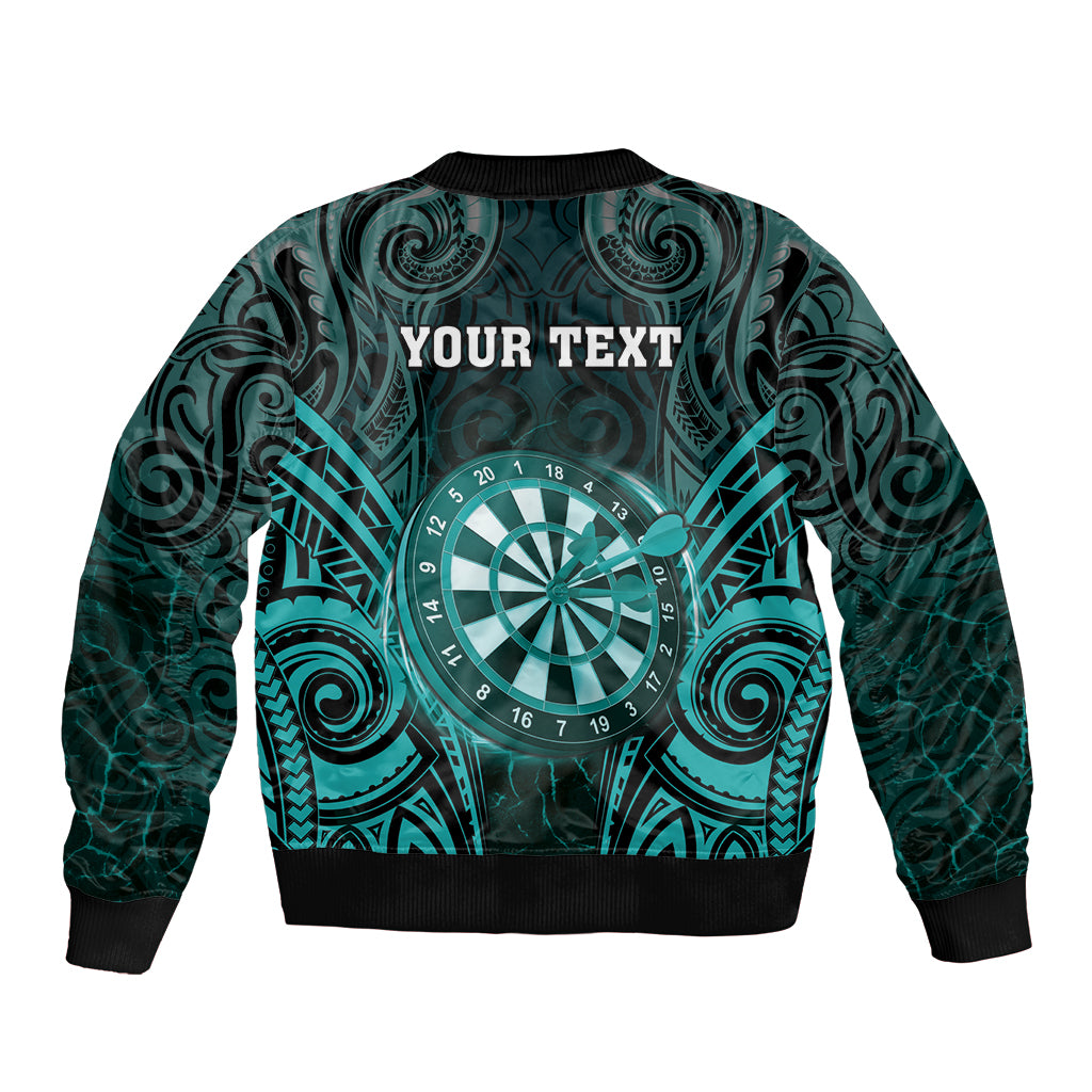 Personalised New Zealand Darts Bomber Jacket Turquoise Dart Board Maori Pattern LT05 - Polynesian Pride