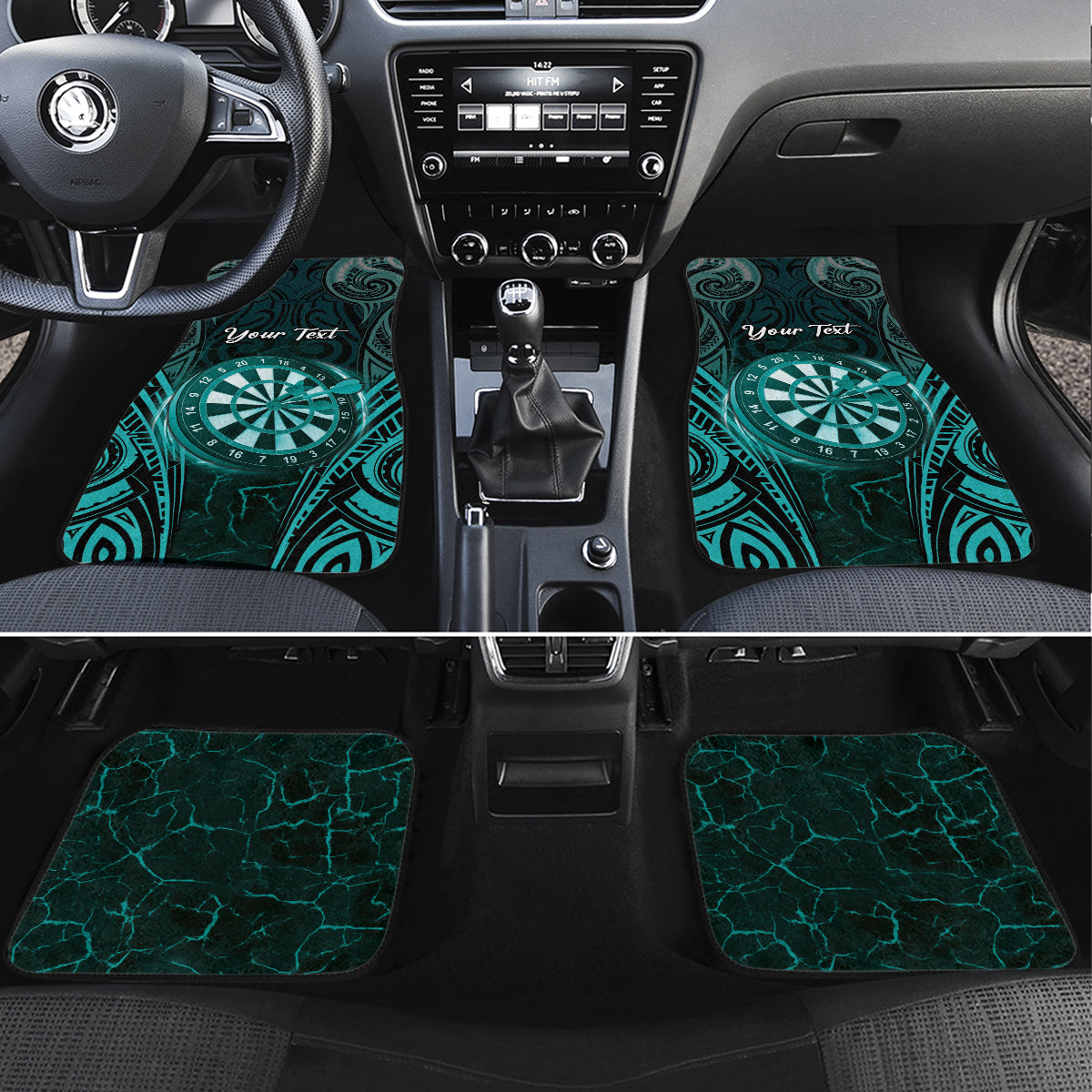 Personalised New Zealand Darts Car Mats Turquoise Dart Board Maori Pattern LT05 Set 4pcs Turquoise - Polynesian Pride