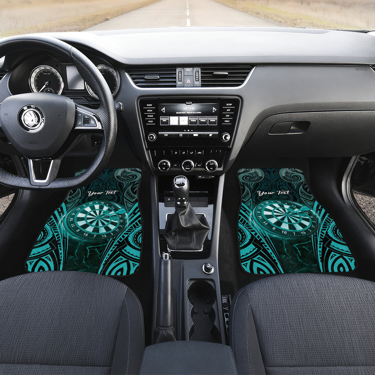 Personalised New Zealand Darts Car Mats Turquoise Dart Board Maori Pattern LT05 Set 2pcs - Front Turquoise - Polynesian Pride