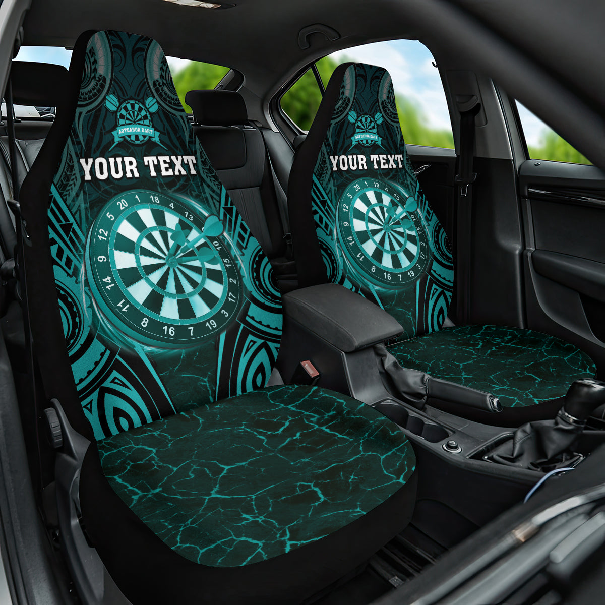 Personalised New Zealand Darts Car Seat Cover Turquoise Dart Board Maori Pattern