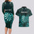 Personalised New Zealand Darts Couples Matching Long Sleeve Bodycon Dress and Hawaiian Shirt Turquoise Dart Board Maori Pattern