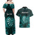 Personalised New Zealand Darts Couples Matching Off Shoulder Maxi Dress and Hawaiian Shirt Turquoise Dart Board Maori Pattern