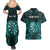 Personalised New Zealand Darts Couples Matching Summer Maxi Dress and Hawaiian Shirt Turquoise Dart Board Maori Pattern