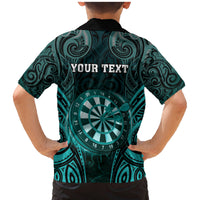 Personalised New Zealand Darts Family Matching Mermaid Dress and Hawaiian Shirt Turquoise Dart Board Maori Pattern LT05 - Polynesian Pride