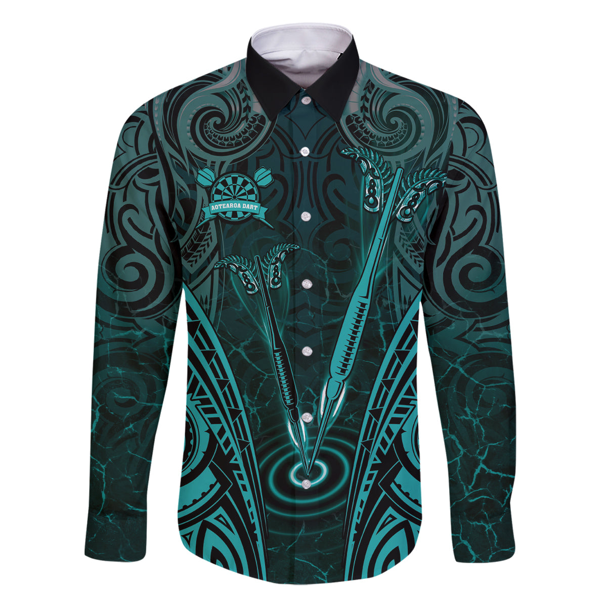 Personalised New Zealand Darts Family Matching Off Shoulder Maxi Dress and Hawaiian Shirt Turquoise Dart Board Maori Pattern