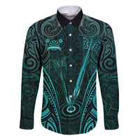 Personalised New Zealand Darts Family Matching Short Sleeve Bodycon Dress and Hawaiian Shirt Turquoise Dart Board Maori Pattern LT05 Dad's Shirt - Long Sleeve Turquoise - Polynesian Pride