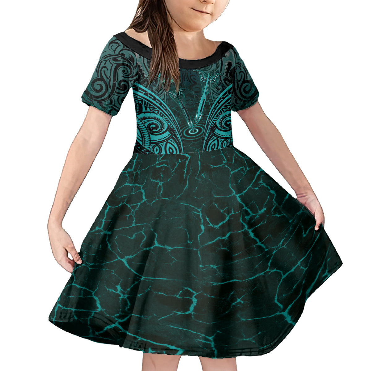 Personalised New Zealand Darts Family Matching Tank Maxi Dress and Hawaiian Shirt Turquoise Dart Board Maori Pattern