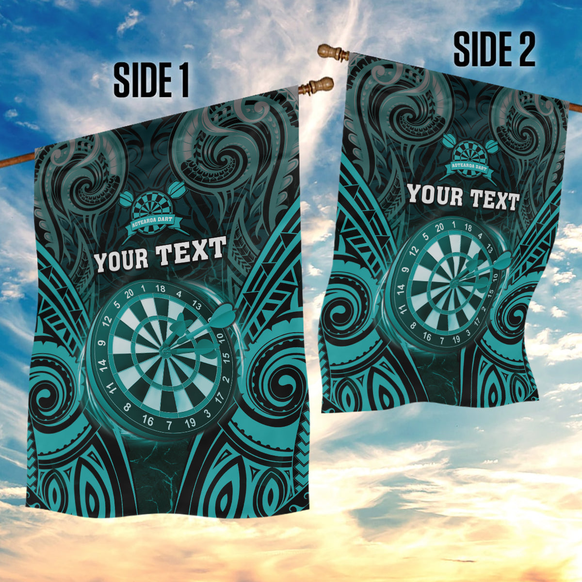 Personalised New Zealand Darts Garden Flag Turquoise Dart Board Maori Pattern LT05 - Polynesian Pride