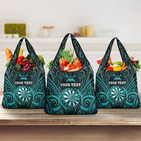 New Zealand Darts Personalised Grocery Bag Turquoise Dart Board Maori Pattern LT05 3-pack One Size Turquoise - Polynesian Pride