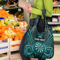 New Zealand Darts Personalised Grocery Bag Turquoise Dart Board Maori Pattern LT05 - Polynesian Pride