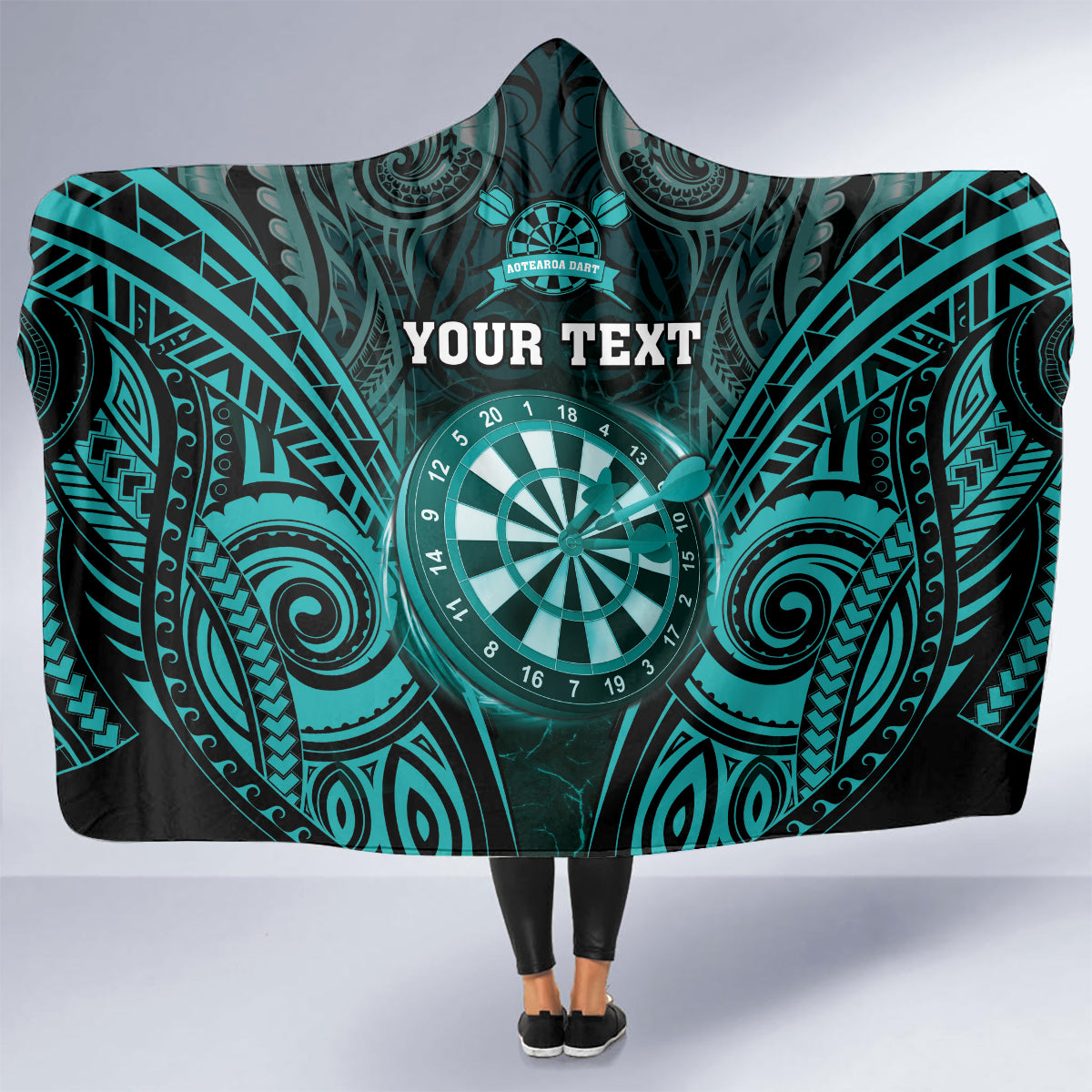 Personalised New Zealand Darts Hooded Blanket Turquoise Dart Board Maori Pattern LT05 - Polynesian Pride