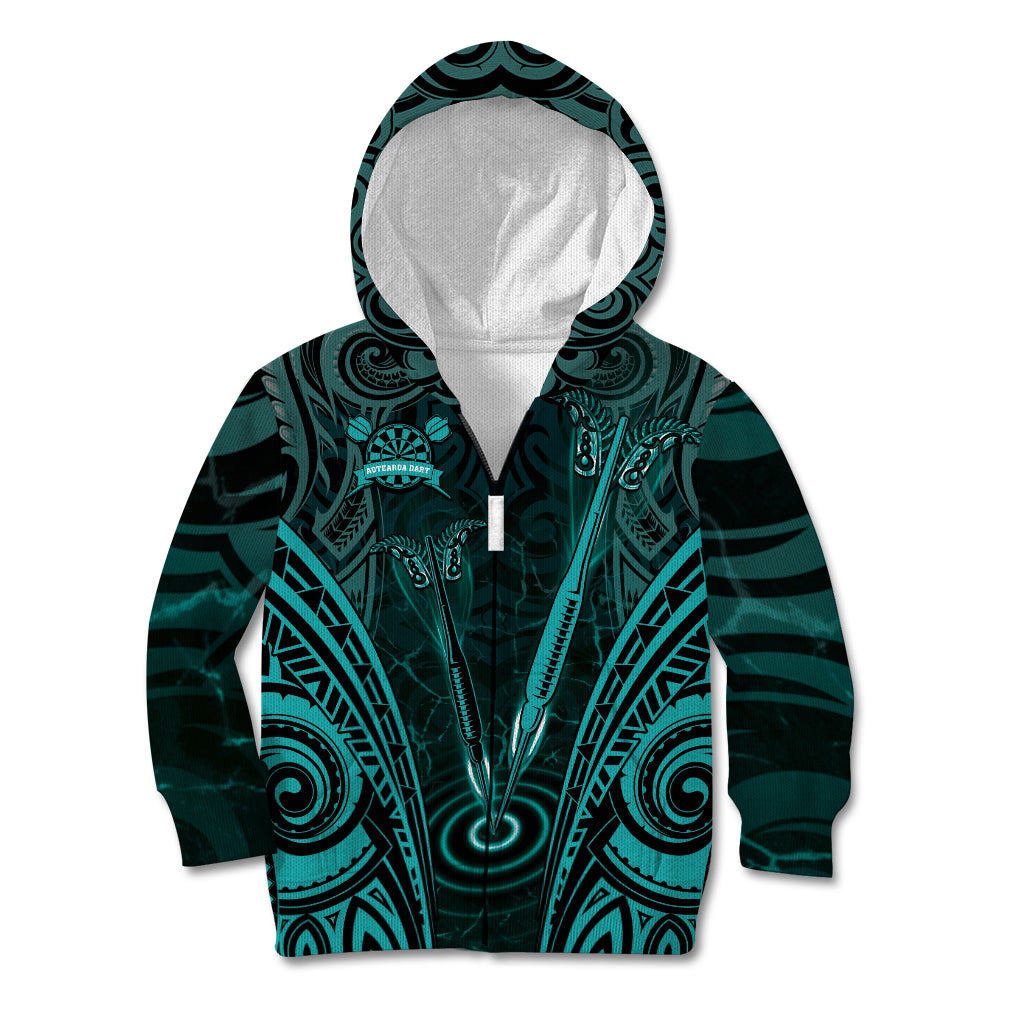 Personalised New Zealand Darts Kid Hoodie Turquoise Dart Board Maori Pattern