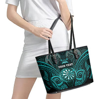 Personalised New Zealand Darts Leather Tote Bag Turquoise Dart Board Maori Pattern LT05 - Polynesian Pride